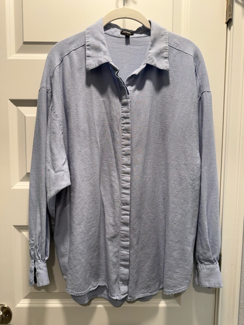 Like New Express Light Blue Button Front Oversized Shirt Portofino Boyfriend